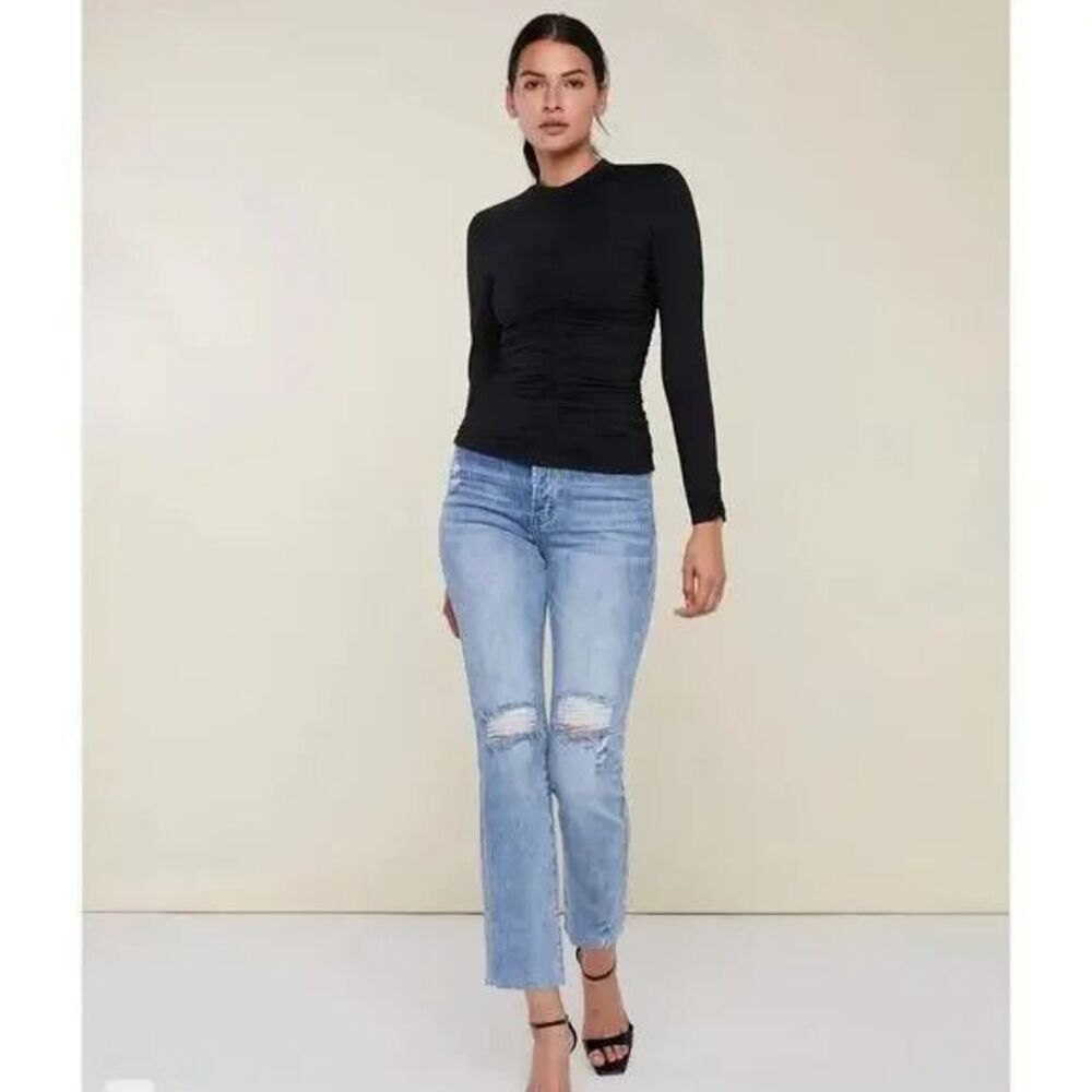 27 Rachel Parcell High-Rise Distressed Button Fly Straight Leg Raw Hem